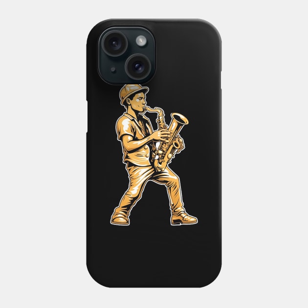 Saxophon-Serenade auf der Baustelle: Golden Harmony Phone Case by shirtsandmore4you