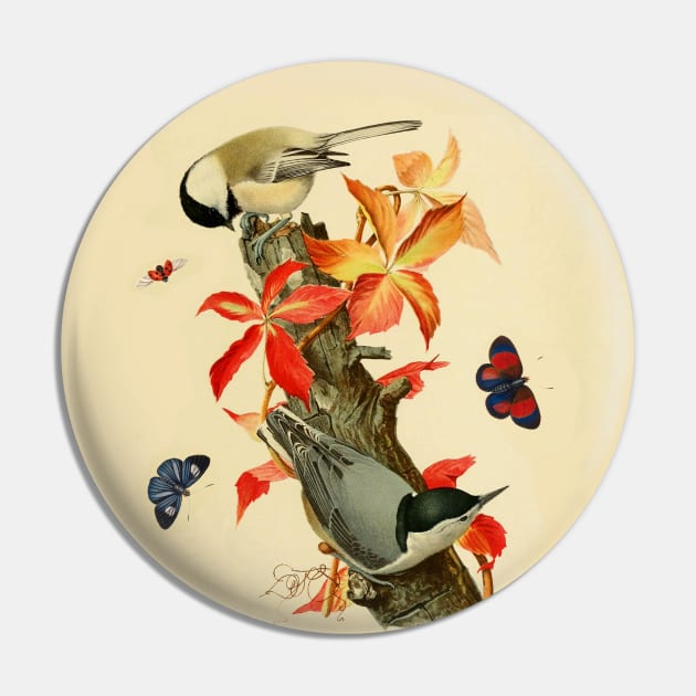 CHICKADEES ,BUTTERFLIES AND LADYBIRD ON A BRANCH WITH RED LEAVES Pin by BulganLumini