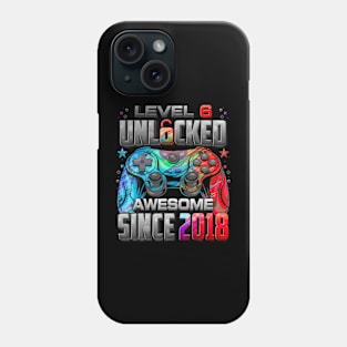 Level 6 Unlocked Awesome Since 2018 6Th Birthday Gaming Phone Case