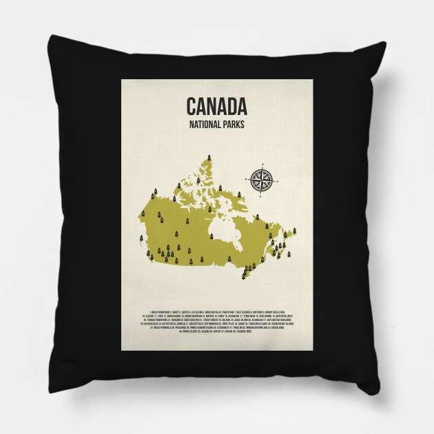 Canada All National Parks Location On A Map Pillow by jornvanhezik
