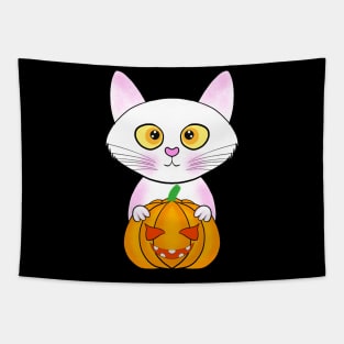 Halloween cute cat pumpkin Tapestry