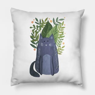 Cat and foliage - grey autumn Pillow