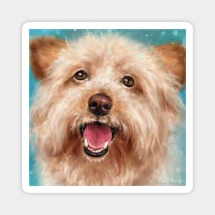 Painting of a Happy Yorkshire Terrier with Its Tongue Out on a Blue Background Magnet