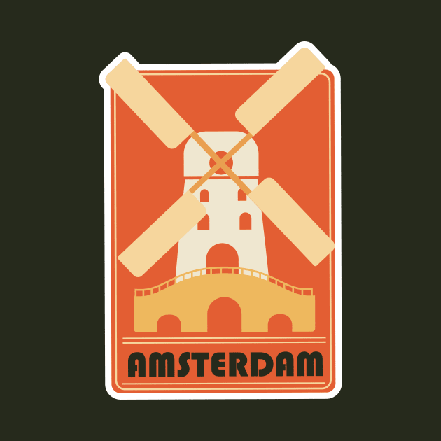 Retro Amsterdam Tourism Badge with Windmill by SLAG_Creative
