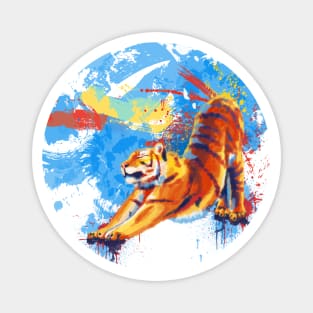 Stretching Tiger - Colorful Animal Illustration Magnet