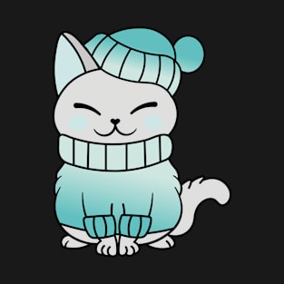 Cute Cozy Colorful Snow Winter Cat Kitty T-Shirt