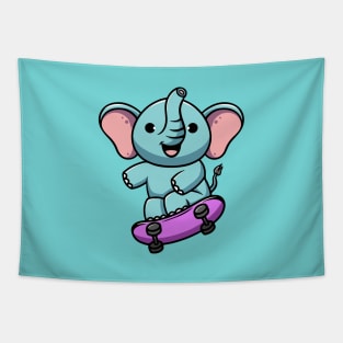 cute elephant playing skateboard Tapestry