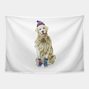 Golden Retriever wearing winter outfit Tapestry