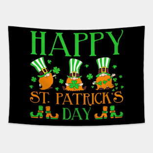 Three Gnomes Holding Shamrock Leopard Plaid St Patrick's Day Tapestry