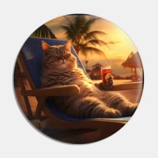 Vacation Vibes - Chilled Cat at Sunset Pin