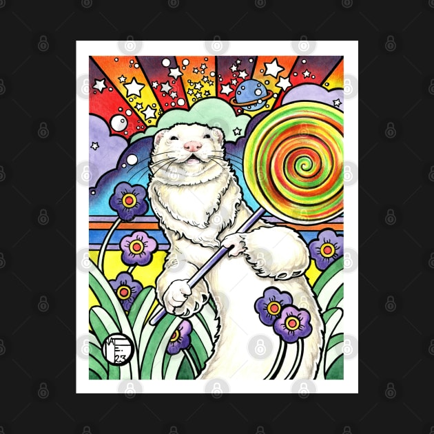 Cosmic Lollipop Ferret - White Outlined Version by Nat Ewert Art