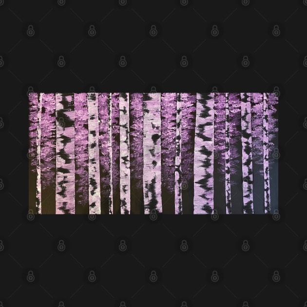 Black and White Birch Trees with Pink and Purple Leaves by J&S mason