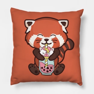 Kawaii Red Panda Unicorn Bubble Tea Pillow