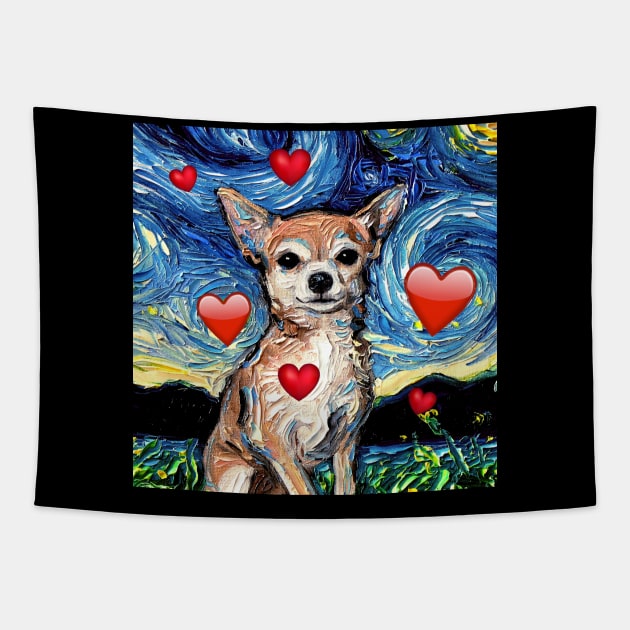 Chihuahua Night with Hearts Tapestry by sagittariusgallery