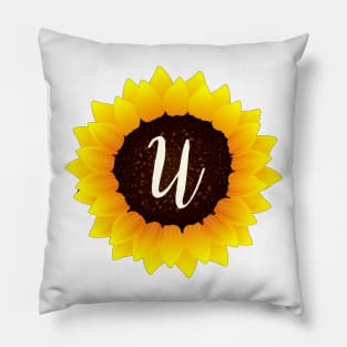 Floral Monogram U Bright Yellow Sunflower Pillow