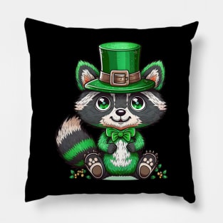 Raccoon Leprechaun Funny Raccoon Lover Shamrock St Patrick's Day Pillow