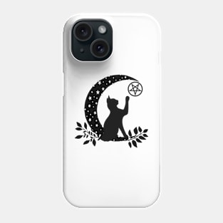 Wicca Crescent Moon Black Cat Pentacle And Stars Phone Case