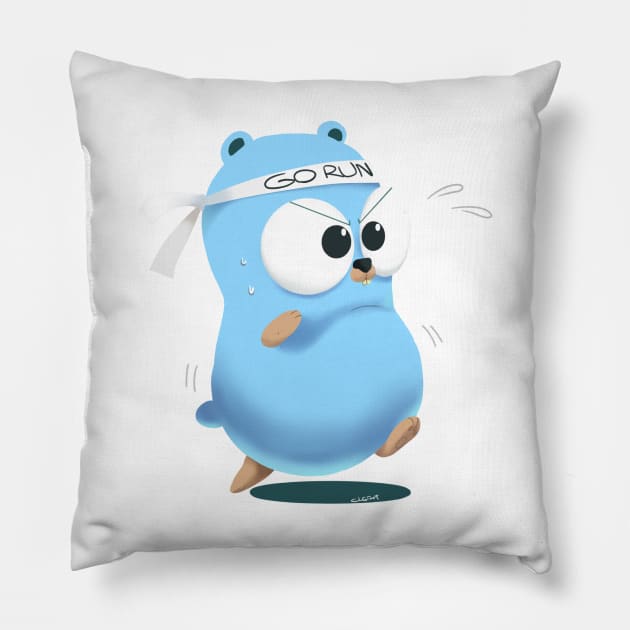 Golang Gopher Go Run Pillow by clgtart