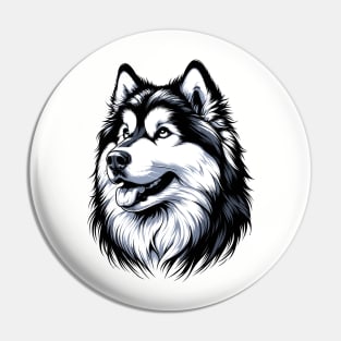 Stunning and Cool Alaskan Malamute Monochrome and Gold Portrait for Father's Day Pin