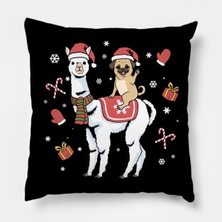 Christmas Pug Llama Dog Merry Christmas Alpaca Pillow