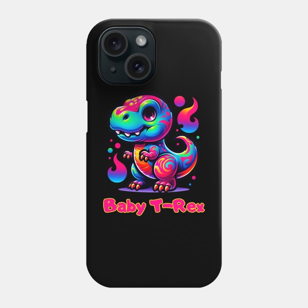 Baby T-Rex Cute Neon Dinosaur Kawaii Chibi Phone Case by Lavender Celeste