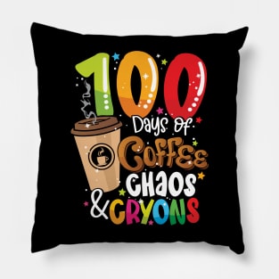 100 Days of Coffee Chaos & Crayons - 100 Days School Teacher Pillow