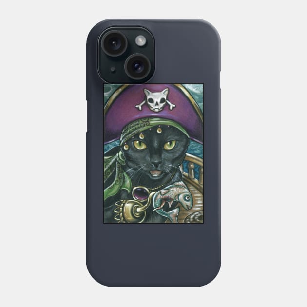 Black Cat Pirate - 1st Design - Cat Phone Case by Nat Ewert Art