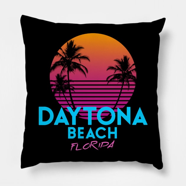 Daytona Beach Florida Retro 80's Sunset Pillow by OCSurfStyle