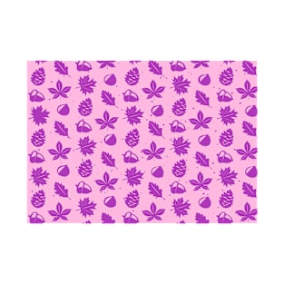 Purple Graphic Nature Pattern on Pink Background T-Shirt