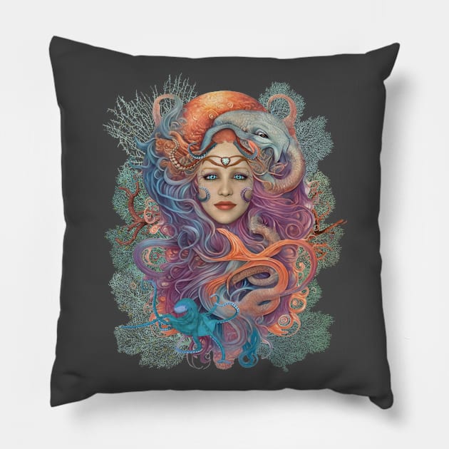 Cephalopod Mermaid Queen Pillow by 2HivelysArt