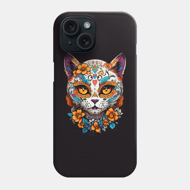 Cat Sugar Skull Halloween Phone Case by CatCoconut-Art