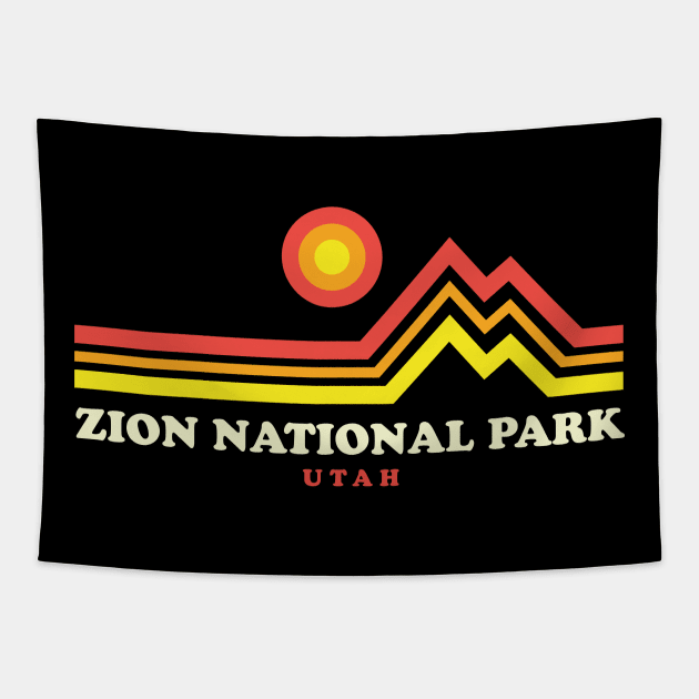 Zion National Park Hikes Retro Mountain Zion Park Utah Tapestry by PodDesignShop