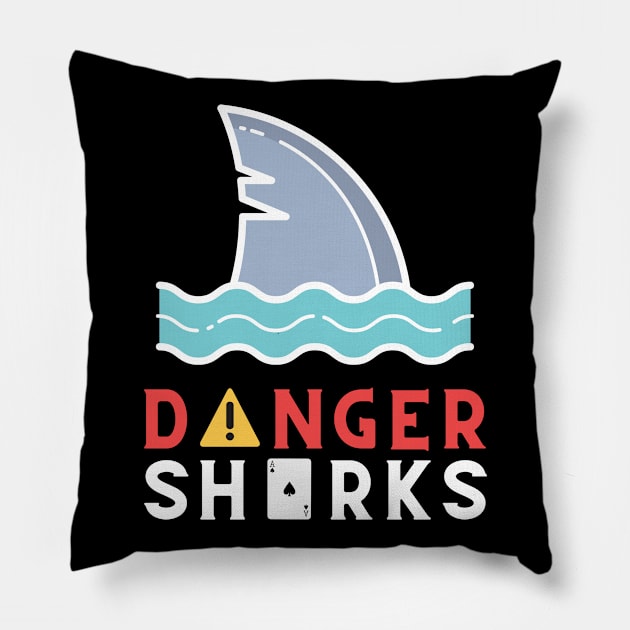 Poker Danger Sharks Fish Pillow by Elysian Alcove