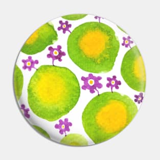 Green and yellow circles with violet flowers Pin