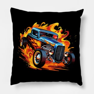 Hot Rod Classic Car Blue Flame Vintage Hot Rod Car Pillow