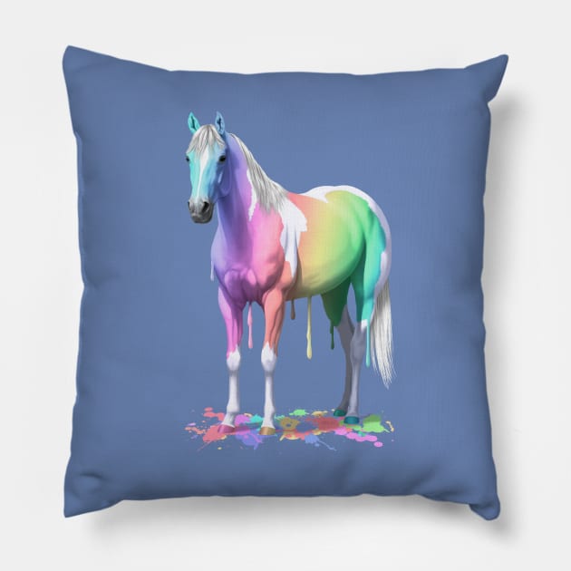 Pastel Rainbow Colors Wet Paint Pinto Horse Pillow by csforest