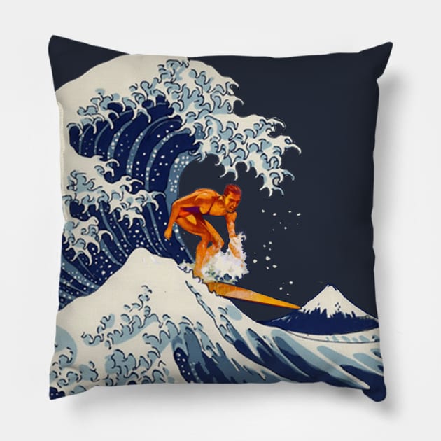 Great Wave Surfer Pillow by DavidLoblaw