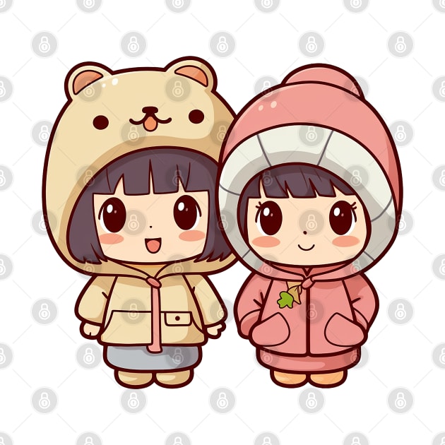 Kawaii girls with cute winter coats by Mon Kawaii Lab