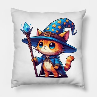 Kawaii Ginger Mage Wizard Cat Pillow