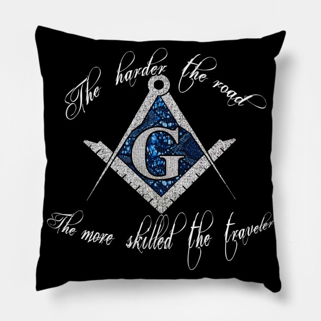 The harder the road the more skilled the traveler Free Mason Masonic Compass Pillow by artbyomega