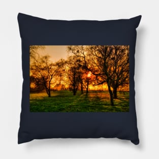 Misty Morning Golden Sunrise Glow Pillow