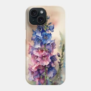 purple blue pink delphinium watercolor Phone Case