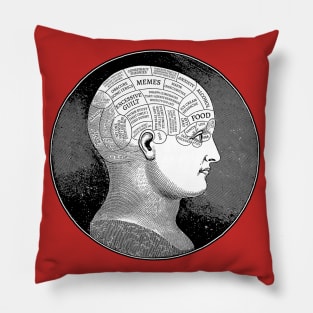 Funny Meme-Style Vintage Phrenology Head Illustration - Dark Humor Pillow