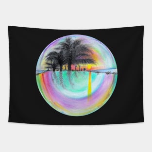 Sunset Reflection Through Rainbow Bubble Tapestry