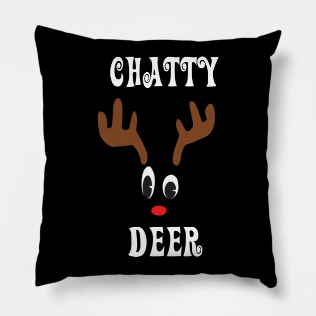 Chatty Reindeer Deer Red nosed Christmas Deer Hunting Hobbies   Interests Pillow by familycuteycom