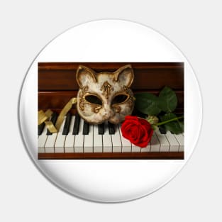 Cat Mask And Red Rose Pin