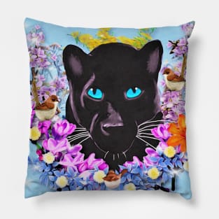 Black Panther and Flowers Pillow