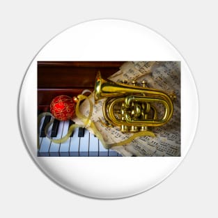 Pocket Trumpet On Piano And Sheet Music Pin