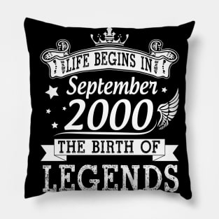 Life Begins In September 2000 The Birth Of Legends Happy Birthday 20 Years Old To Me You Pillow