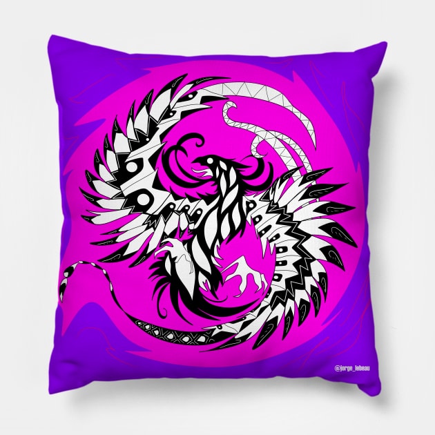 kitsch black phoenix ecopop Pillow by jorge_lebeau